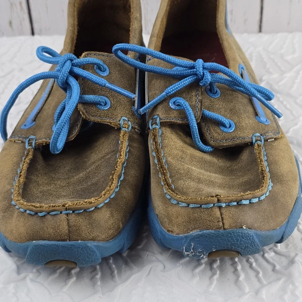 Twisted X Boat‎ 4.5M Driving Shoes Moc Bomber YDM0016 Brown Turquoise Leather